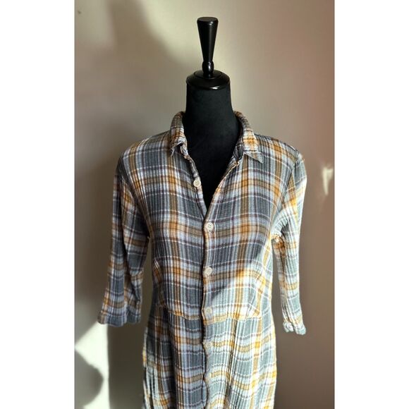 CP SHADES Michelle Grey Yellow Plaid Collared Button Front Maxi Dress Size M - Picture 2 of 9